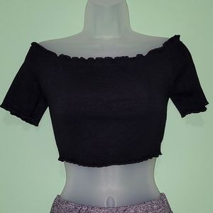 SHEIN Black Boat Neck Crop Top